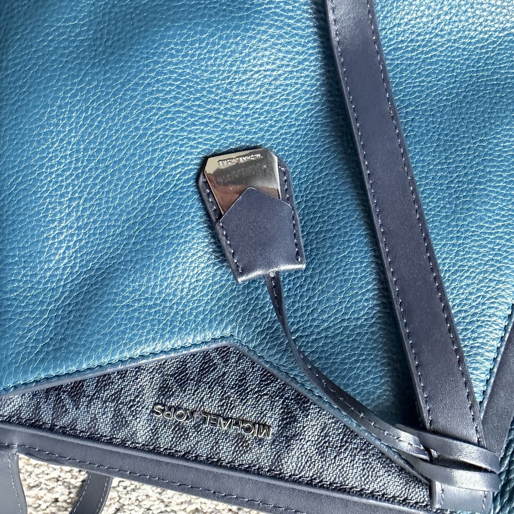 Michael Kors Whitney Teal Pebbled Leather Tote Bag Blue Silver Hardware Small - Picture 8 of 8